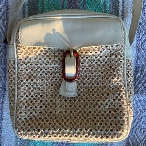 Vintage 1980s Pantera Cream Leather & Woven Cross Body Bag
